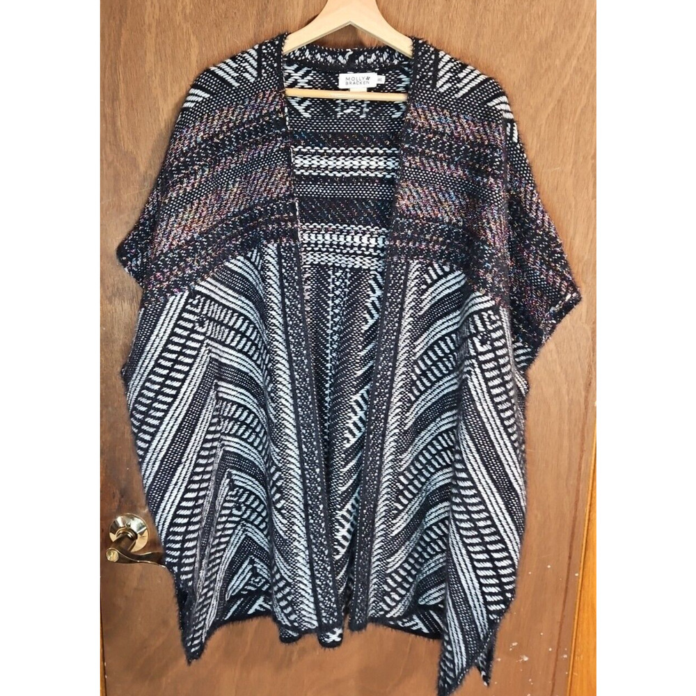 Anthropologie Molly Bracken EUC Wrap Sweater Cardigan Poncho M/L Bohemian Aztec